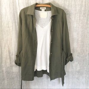 Linen Jacket Belted Green John Paul Richard M